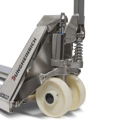 Jungheinrich AM I20p nerūsējošā tērauda palešu ratiņi, celtspēja 2000 kg, dakšu garums 1140 mm, neilona riteņi.