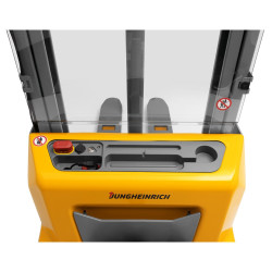 Lithium-ion stacker truck with initial lift for use on uneven floors and ramps, load capacity 1200 kg
