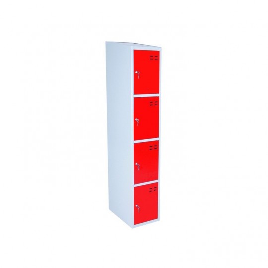 Storage locker, 4 compartments, Red/Grey