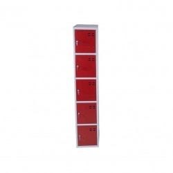Storage locker, 5 compartments, Red/Grey