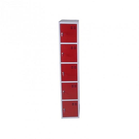 Storage locker, 5 compartments, Red/Grey
