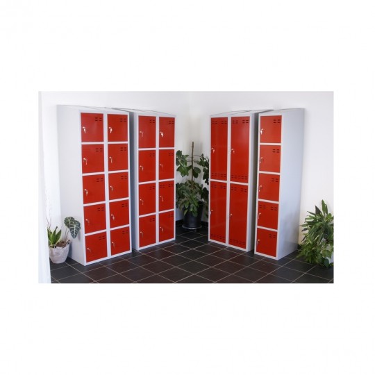 Storage locker, 5 compartments, Red/Grey